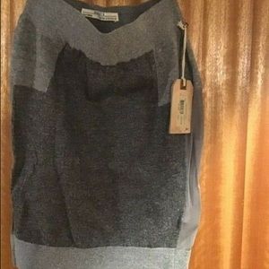 ALLSAINTS GOMO grey skirt sz UK12 US 8 linen cotton viscose mesh insert